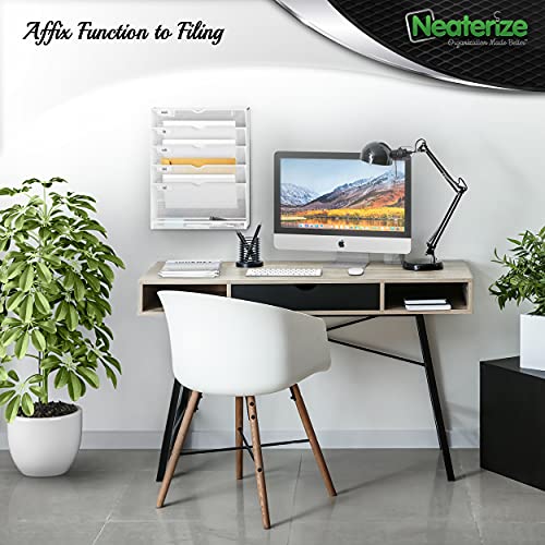 NEATERIZE Item Container, Mail Organizer for Wall, Mesh Hanging File Organizer, For Papers, Folders, Files Clipboard & Magazine Organization - Home, Office Classroom Or Doctor, Metal, White
