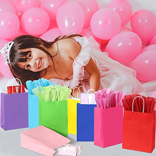 BLEWINDZ 32 Pieces Gift Bags with 32 Tissues, 8 Colors Party Favor Bags with Handles, Rainbow Gift Bags for Wedding, Birthday, Party Supplies and Gifts