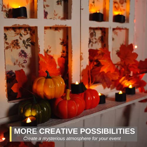 Homemory 24-Pack Black Tea Lights Candles Battery Operated, Halloween Candle Tea Lights, Flameless Flickering Black Candles, Ideal for Holiday Decor, Theme Party, Dia 1-2/5" x H 1-1/4''