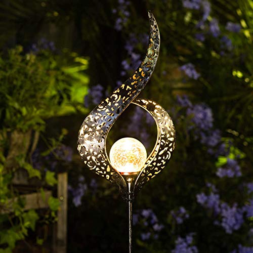 HOMEIMPRO Outdoor Solar Lights Garden Stake Lights, Crackle Glass Globe,Waterproof LED Christmas Gift Fairy Lights for Pathway,Lawn,Patio or Courtyard (Bronze)