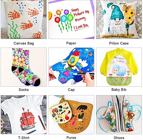 Fabric Markers Pen, Emooqi 24 Colors Fabric Paint Art Marker Set Double-Ended Fabric Markers with Chisel Point and Fine Point Tips, Child Safe & Non-Toxic