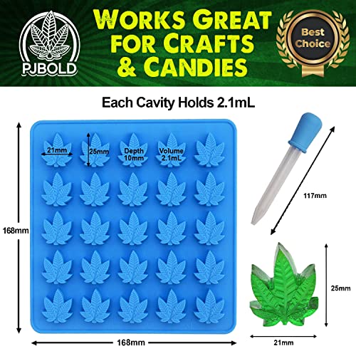 PJ BOLD Marijuana Weed Leaf Gummy Molds Silicone Candy Mold Kit - 3 Pack