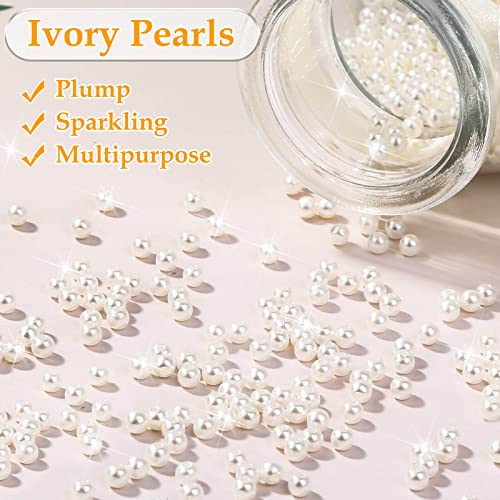 anezus Pearl Beads for Craft, 2000pcs Ivory Faux Fake Pearls, 4 MM Small Sew on Pearl Beads with Holes for Jewelry Making, Bracelets, Necklaces, Hairs, Crafts, Decoration and Vase Filler