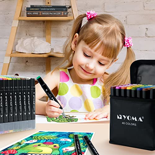 Y YOMA 60 Colors Alcohol Markers Dual Tip Markers Art Markers Set, Unique Colors (1 Marker Case) Alcohol-based Ink, Fine & Chisel, Black Penholder