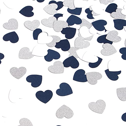 Navy-Blue White-Silver Heart Party-Decorations Confetti - 300pcs Graduation 2022 Valentines Day Table Glitter Paper Confetti Mothers Fathers Day Wedding Engagement Birthday Decor Panduola