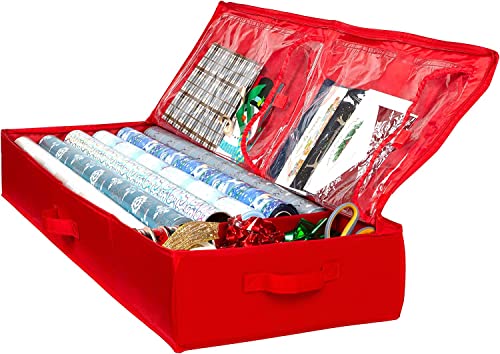 Wrapping Paper Storage Container – Fits up to 27 Rolls 1 3/8” Diam. - Underbed Gift Wrap Organizer Bags, Wrapping Paper Rolls, Ribbon, and Bows - Under Bed- Durable Material 600D - Up to 40" Rolls