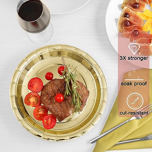Tyzarglef Disposable Paper Plates Gold, 50 Count 7” Dessert Cake Plates Bulk for Party Supplies, Colored and Sturdy Party Plates for Birthday, Wedding, Baby shower, Bridal party supplies