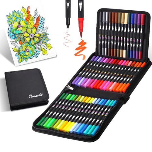 CAISEXILE 48 Color Duo Tip Pens Art Markers Set,96 Nibs Fine and Brush Tip for Adult Coloring Book Journaling Note taking Lettering Calligraphy Drawing Pens Supplies