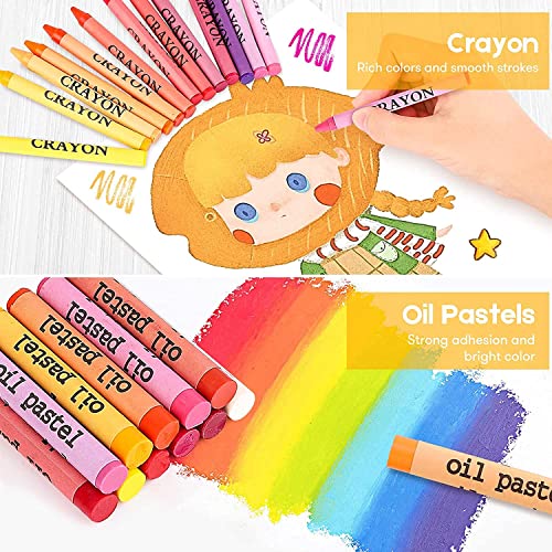 iBayam Art Kit, Supplies Drawing Kits, Arts and Crafts for Kids, Gifts Teen Girls Boys 6-8-9-12, Set Case with Trifold Easel, Sketch Pad, Coloring Book, Pastels, Crayons, Pencils