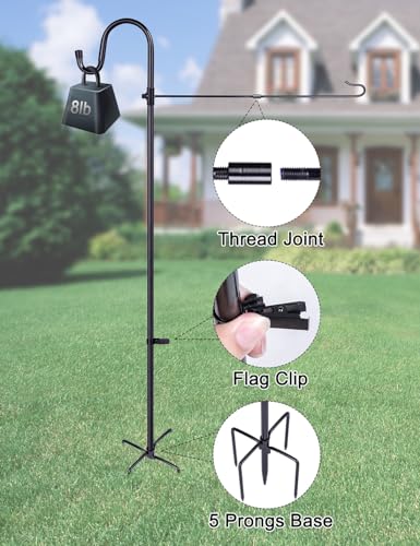 LOPANNY Large Garden Flag Holder Stand Pole for 28 x 40 Flags with Shepherds Hooks for Outdoor - 60 Inches Heavy Duty Yard Flag Post Stake Perfect for Outdoor Decor(Without Solar Lights & Flag)