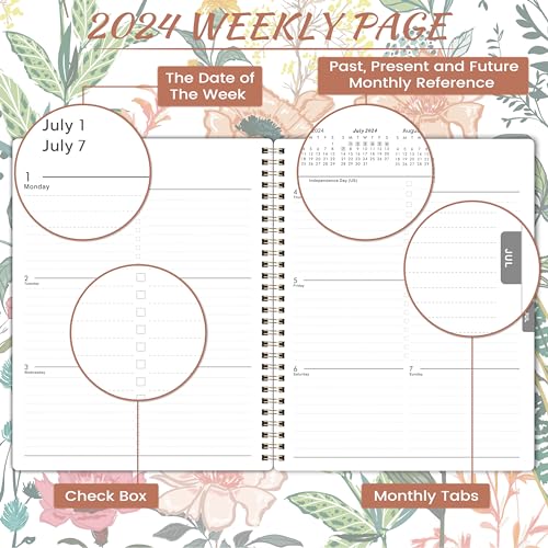 2024 Planner – Jan.2024 – Dec.2024, Planner 2024, 8" x 10", 2024 Calendar Planner with Weekly ＆ Monthly Spread, Tabs, Twin-Wire Binding, Thick Paper, Flexible Cover, Check Boxes as To-do List ＆ Notes