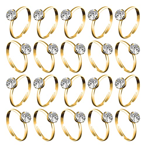 Whaline 36 Packs Gold Diamond Engagement Rings Bridal Shower Rings for Wedding Table Decorations, Party Supply, Favor Accents, Cupcake Toppers