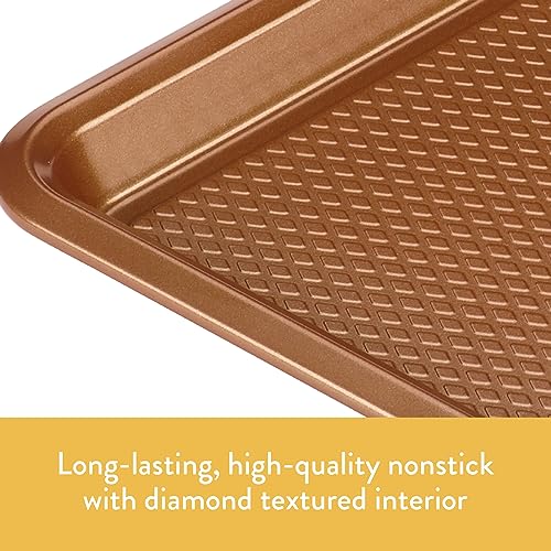 Ayesha Curry Nonstick Bakeware Toaster Oven Set with Nonstick Baking Pan, Cookie Sheet / Baking Sheet and Muffin Pan / Cupcake Pan - 4 Piece, Copper Brown