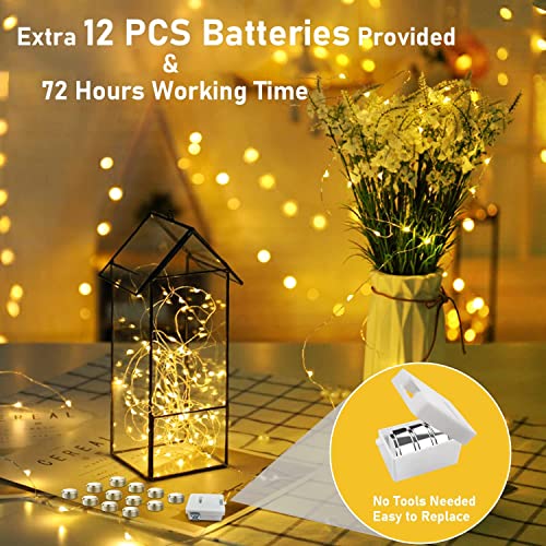 12 Pack Fairy Lights Battery Operated, 3 Speed Modes, Extra 12 Batteries for Replacement, 7Ft 20 LED Mini String Lights, Waterproof Copper Wire, Twinkle Firefly Lights for Christmas Decorations