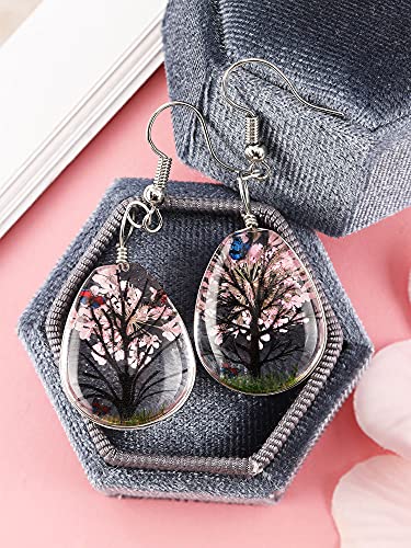 36 Pieces Lacework Transparent Resin Beads Necklace Pendant Mixed Colors Dried Flower Tree Resin Bead Pendant Charm Beads Bracelet Making Kit for Girls DIY Jewelry Crafts (Drop Shape, Oval Shape)