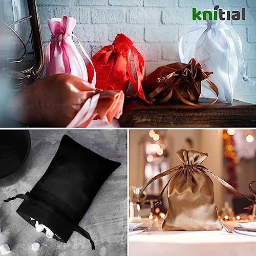 Knitial 3" x 4" Satin Pink Gift Bags, Jewelry Bags, Wedding Favor Drawstring Bags Baby Shower Christmas Gift Bags 50 per Pack