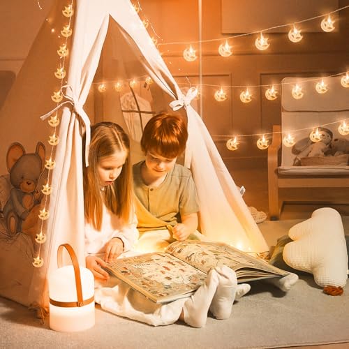 AceList 40 LED Moon and Star String Lights - 20ft USB and Battery Powered Fairy Lights for Indoor and Outdoor Decorations, Christmas, Bedroom, Party, Halloween, Camping and Classroom