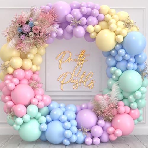 100pcs Pastel Balloon Garland Kit – Pastel Rainbow Balloon Arch – Small and Large Pastel Balloons for Pastel Birthday Decorations – Unicorn, Spring, Macaron, Easter, Donut & Ice Cream Party Balloons