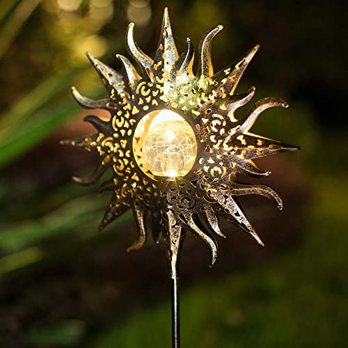 TAKE ME Sun Solar Lights Garden Outdoor Waterproof Metal Decorative Stakes for Patio Yard Walkway LawnPatio Christmas Gifts Valentine's Day Gifts