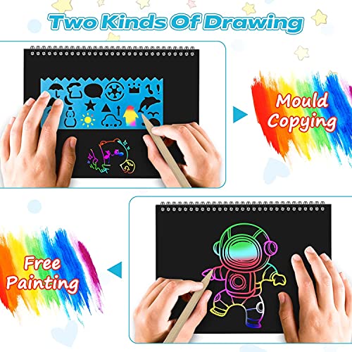 Smasiagon Scratch Paper Art Set for Kids, 2 Pack Scratch Off Art Notebook Crafts Valentines Day Gift for Kids Ages 3-12 Girls Boys Birthday Easter Christmas Party Games DIY Favor Activity