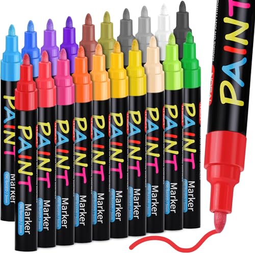 IVSUN Paint Pens Paint Markers, 20 Colors Oil-Based Waterproof Paint Marker Pen Set, Never Fade Quick Dry and Permanent, Works on Rocks Painting, Wood, Fabric, Plastic, Canvas, Glass, Mugs