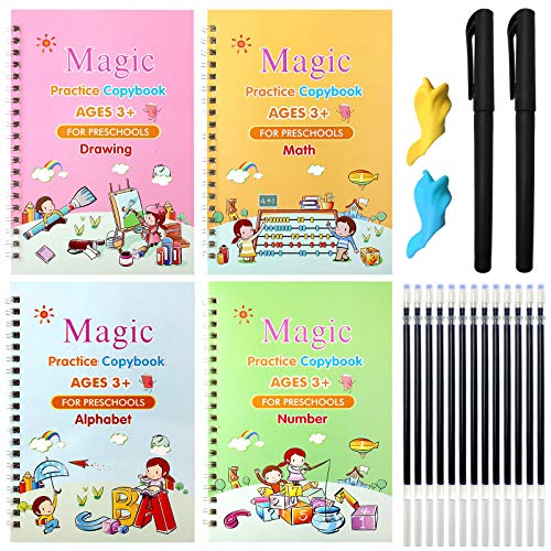 4 PCS Magic Practice Copybook for Kids,Children Reusable Handwriting Practice CopyBooks for Preschools Magic Workbook Letter Writing Book