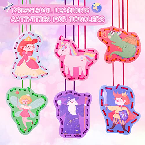 Zeoddler Wooden Fairytale Lacing Card for Kids 3-5, Sewing Cards for Toddlers, Toddler Arts and Craft, Fine Motor Skill Toys, 6 Wooden Panels and 6 Matching Laces, Gift for Boys, Girls