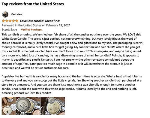 White Sage Smudge Candle with Citrine and Quartz Gemstone Crystals 100% Natural Soy Wax Scented with Essential and Fragrance Oils (White Sage)