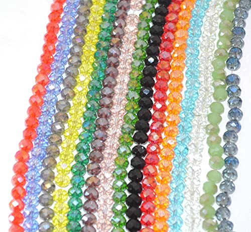Catotrem Faceted Glass Crystal Beads Strands Briolette Rondelle Crystal Beads Spacer for Jewelry Making 15 Colors 1350pcs 6MM