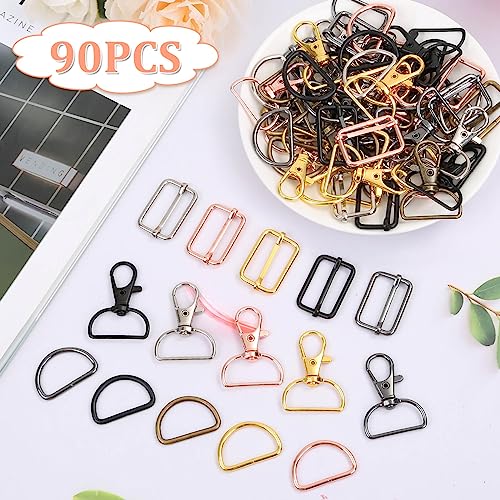 PAXCOO Keychain Bulk with Key Chain Swivel Hook D Rings and Slide Buckles for Handbag Purse Hardware Craft (1 Inch)