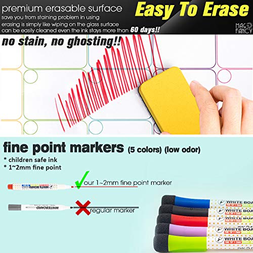 Dry Erase Calendar Kit- Magnetic Calendar for Refrigerator - Monthly Fridge Calendar Whiteboard with Extra-Thick Magnet Included Fine Point Marker & Eraser & Holes for Wall Hanging