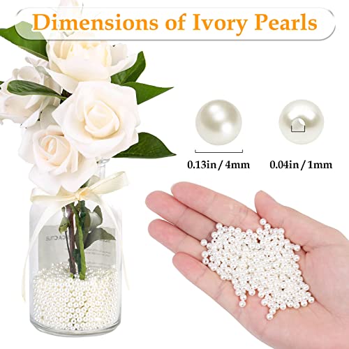 anezus Pearl Beads for Craft, 2000pcs Ivory Faux Fake Pearls, 4 MM Small Sew on Pearl Beads with Holes for Jewelry Making, Bracelets, Necklaces, Hairs, Crafts, Decoration and Vase Filler