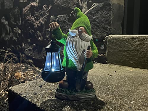 VP Home Earnest Flocked Garden Gnome with Lantern Solar Powered LED Outdoor Decor Light Great Addition for Your Garden Solar Powered Light Garden Gnome Christmas Decorations Gifts