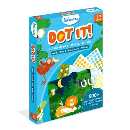 Skillmatics Art Activity - Dot It Animals, No Mess Sticker Art for Kids, Craft Kits, DIY Activity, Gifts for Boys & Girls Ages 3, 4, 5, 6, 7, Travel Toys for Toddlers