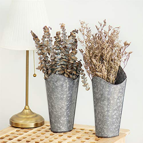 Mkono Galvanized Metal Wall Planter Farmhouse Wall Vase for Artificial Plants Flowers, Rustic Hanging Fake Flowers Holder Country Home Bedroom Living Room Decor Set of 2, Silver, Small