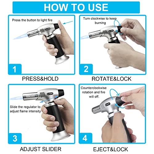 Butane Torch 10g Refillable Cooking Kitchen Torch Lighter Fit Butane Tanks Blow Torch with Safety Lock & Adjustable Flame for DIY Creme Brulee,Desserts and Baking(Butane Gas Not Included)