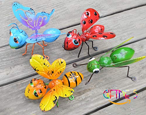 GIFTME 5 Metal Garden Sculptures Statues Yard Art Decoration,Set of 4 Garden Decor Perfect Hanging The Tree, Porch,Backyard or Patio Wall Decor