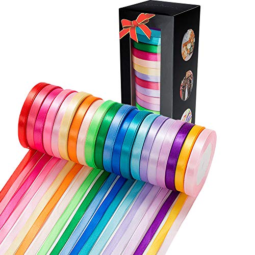 500 Yard Fabric Ribbon Satin Ribbon Rolls Silk Satin Roll, 25 Yard/Rolls, 20 Rolls, Satin Ribbon for Gift Package Wrapping Ribbon Bow Making Crafts Sewing Party Wedding, 2/5 Inch Wide