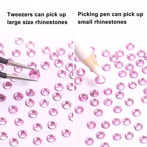 Meibite 6616PCS Hot Pink Hotfix Rhinestones Crystal Gems Glass for Tumblers Clothes Shirts Glitter Flat Back Round with Tweezers and Picking Pen (SS6~SS30)