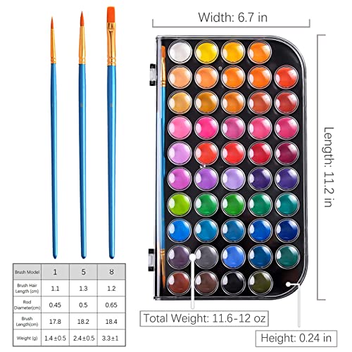 Upgraded 48 Colors Washable Watercolor Paint Set with 3 Brushes and Palette, Non-toxic Paints Sets for Kids, Adults, Beginners Artists, Make Your Painting Talk