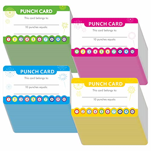 102 PCS Punch Cards, Incentive Reward Card Student Awards Loyalty Cards for Business, Classroom, Kids Behavior, Students, Teachers, 3.5” x 2”, 4 Styles