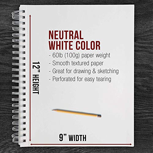U.S. Art Supply 9" x 12" Sketch Book Pad, Pack of 2, 100 Sheets Each, 60lb (100gsm) - Spiral Bound Artist Sketching Drawing Paper Pad, Acid-Free - Graphite Colored Pencils, Charcoal - Adults, Students