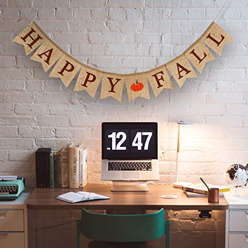 Whaline Happy Fall Pumpkin Burlap Banner Harvest Home Decor Bunting Flag Garland Party Thanksgiving Day Decoration