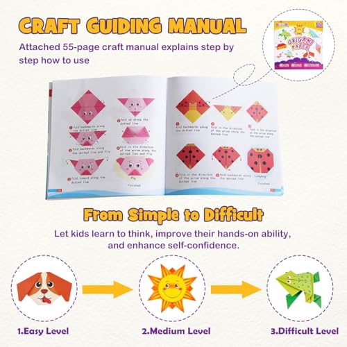 pigipigi Craft Origami Paper for Kids - 208 Sheets Vivid Colorful Folding Papers 54 Patterns Art Projects Kit for 5 6 7 8 9 10 11 12 Years Old Girl Boy Teen Birthday Gift Preschool Educational Toy