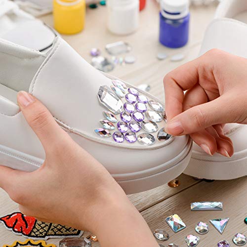 Chuangdi 500 Pieces Sewing Gems Acrylic Sewing Crystal Mixed Shapes Sew On Rhinestones with 2 Holes for Clothes Sewing Beads Decorations (Crystal AB)