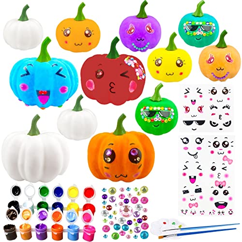 Pumpkin Decorations Halloween Crafts Pumpkin 12 Halloween White Artificial Pumpkin Decorating Kit with Sticker Kids DIY Arts and Crafts for Halloween Party Thanksgiving Home Fall Decor Pumpkin Decor