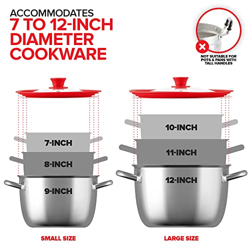 Modern Innovations Universal Lids (Set of 2) Fits 7 to 12-Inch Cookware, Silicone Replacement Pan Lid, Glass Top Covers for Skillets, Pots, Frying Pans, Cast Iron - Red