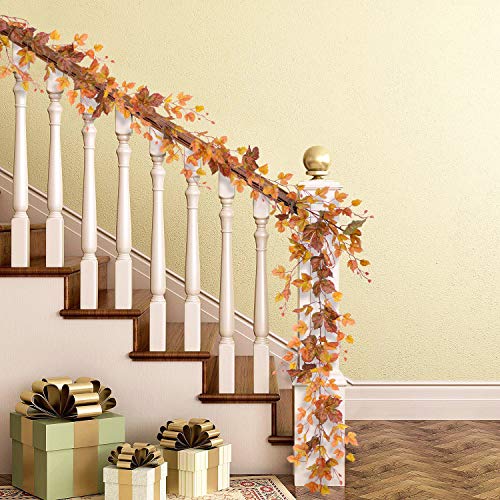 2 Pack Fall Maple Leaf Garland - 6.5ft/Piece Artificial Fall Foliage Garland Autumn Decoration for Home Wedding Halloween Party Thanksgiving
