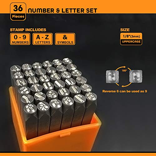 OWDEN Professional 36Pcs. Steel Metal Stamping Tool Set,(1/8”) 3mm,Steel Number and Letter Punch Set,Alloy Steel Made HRC 58-62 for Jewelry Craft Stamping.