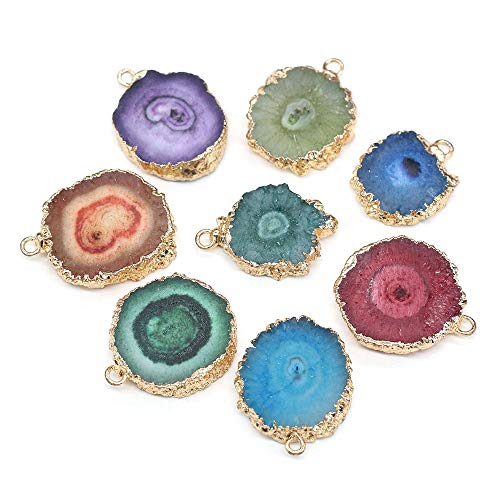 LHJ 5PCS Natural Agate Sheet Pendants Irregular Round Mixed Color Gemstone Stone Pendants Charms Pendants for Necklace Bracelet Jewelry Making